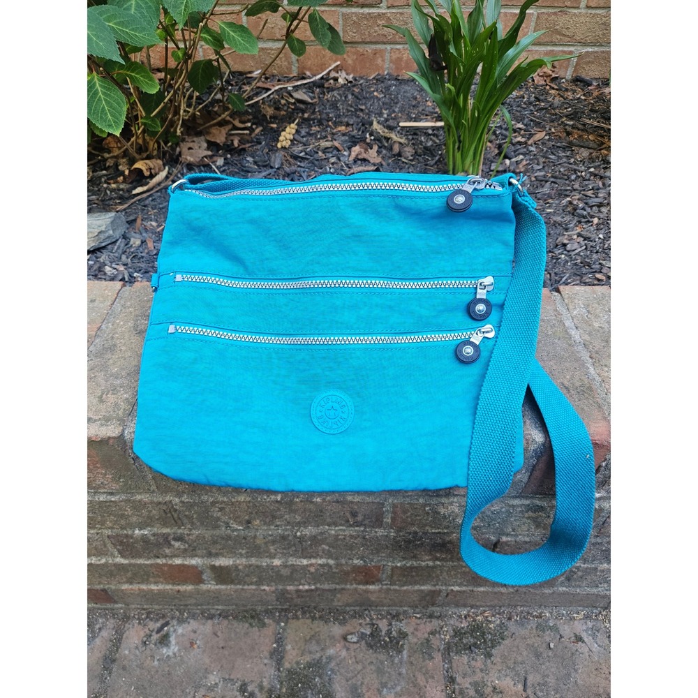 Kipling Alvar Solid Adjustable Crossbody Shoulder Bag Blue Multiple Zippers